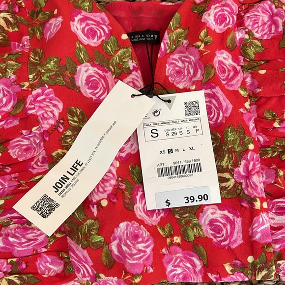Zara red & pink floral Long sleeve blouse size Small NWT #121 - Picture 8 of 11